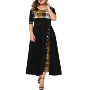 Rotita/Rosewe Black and Ginger Plaid Maxi Dress Size XL